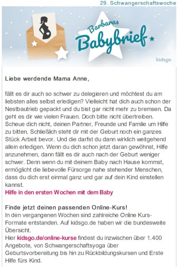 Schwangerschaft-Newsletter Beispiel