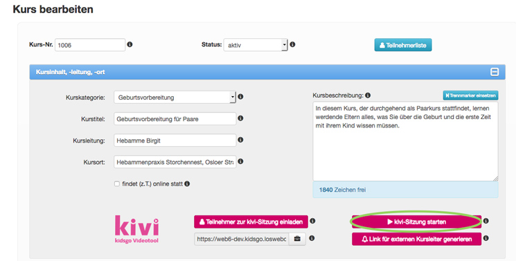 kivi Sitzung starten