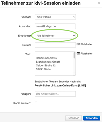 Teilnehmer zur Sitzung einladen