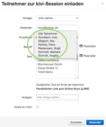 Teilnehmer zur Sitzung einladen