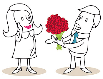 Comic Liebespaar schenkt sich Rosen Comic Liebespaar schenkt sich Rosen