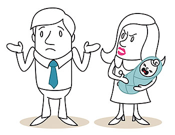 Comic Paar mit Baby ist lustlos und frustriert Comic Paar mit Baby ist lustlos und frustriert